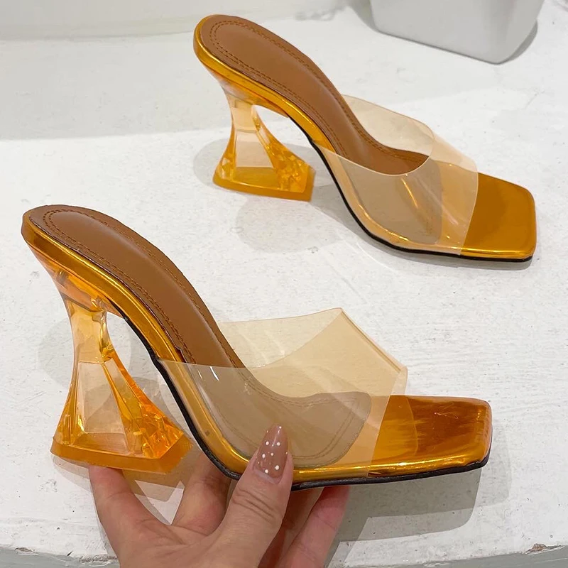 

Strange Style Transparent Heels Slippers Lady Fashion Female Mules Slides Summer Shoes Women Pumps Orange Green PVC Jelly Sandal