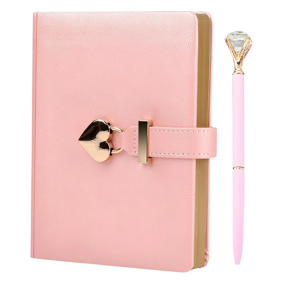 

Heart Lock Diary with Lock Key Diamond Pen 144 Sheet Elegant Secret Notebook PU Cover Personal Organizer Diary Lockable Journal