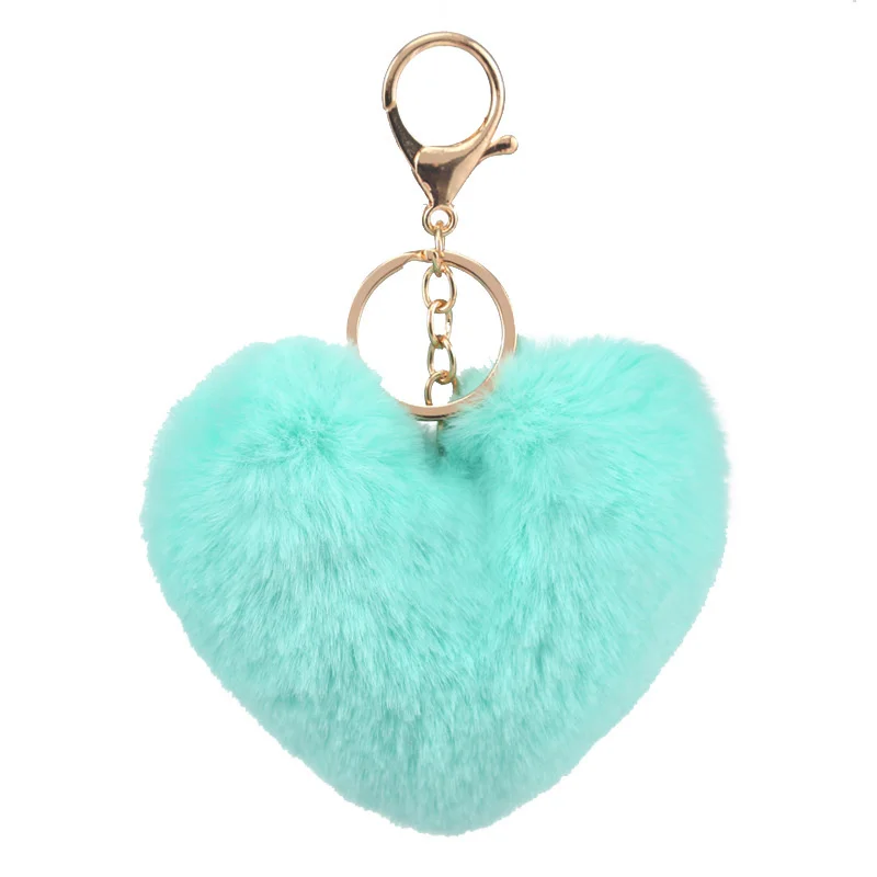 

1pc Heart Shaped Pom Poms Keychains Fluffy Car Bag Charm Fake Rabbit Pompoms Pendant Keyring Bag Accessory For Jewelry Gifts