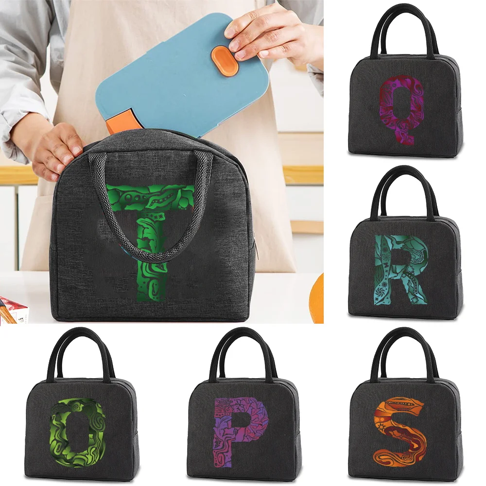

Lunch Dinner Bags Canvas Engrave Image Letter Print Handbag Picnic Travel Breakfast Box School Child Thermal Bag Tote Food Pouch