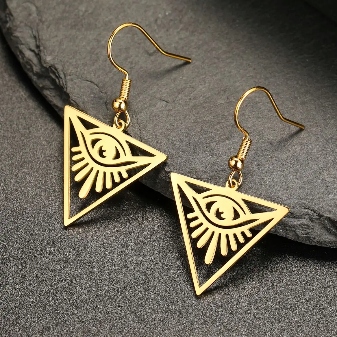 LIKGREAT Винтажные серьги с треугольным глазом Бога для женщин защитный Амулет из