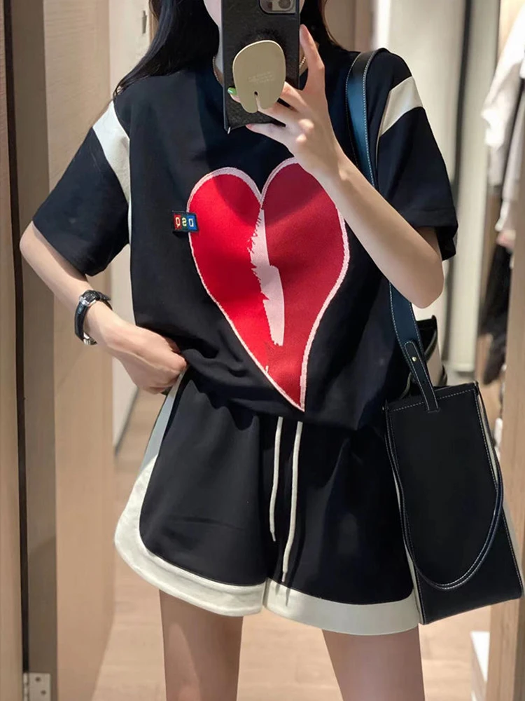 

Женский спортивный костюм с шортами, повседневный комплект из двух предметов, футболка с коротким рукавом и надписью Love, Y2K, лето 2023