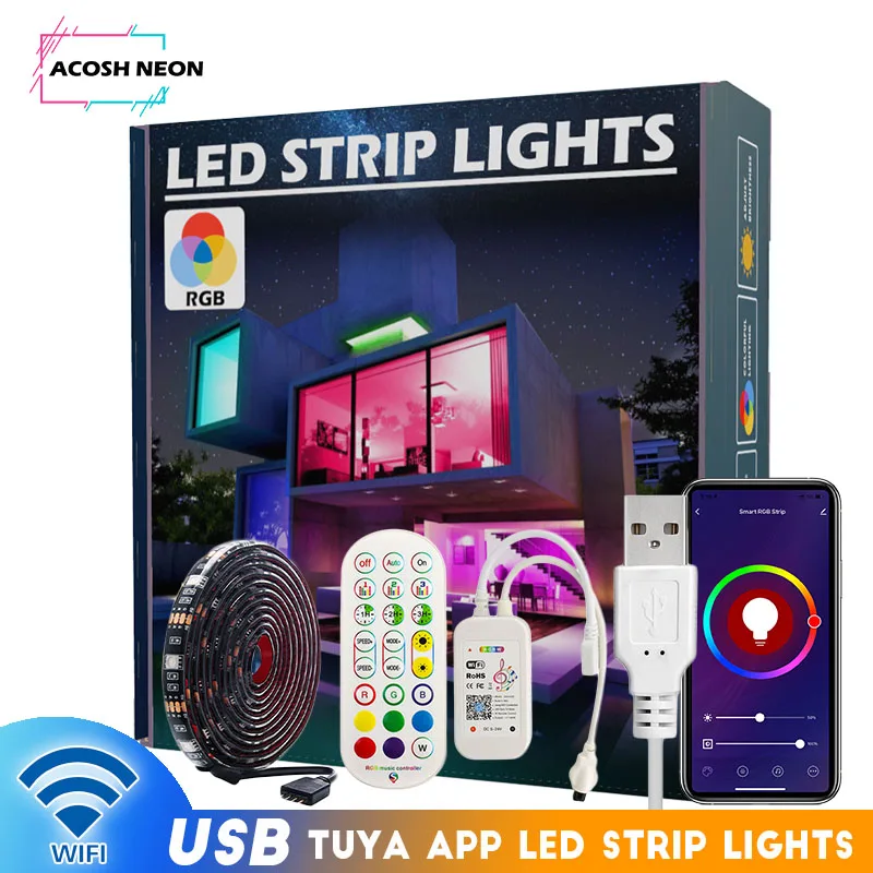wifi LED Strip Lights with 24Keys Remote USB Powered SMD 5050 LED Lights RGB LED Strip Lights for TV Backlight, Home Decorations
