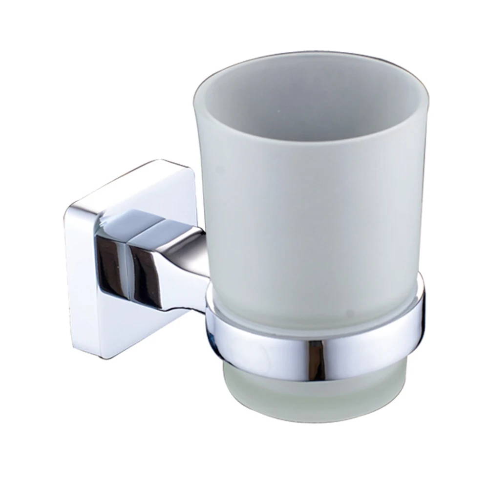 

Stainless Steel Round Toothpaster Toothbrush Holder Square Organizer Wall Mounted Hotel Accessories Home Glass Cup Bathroom