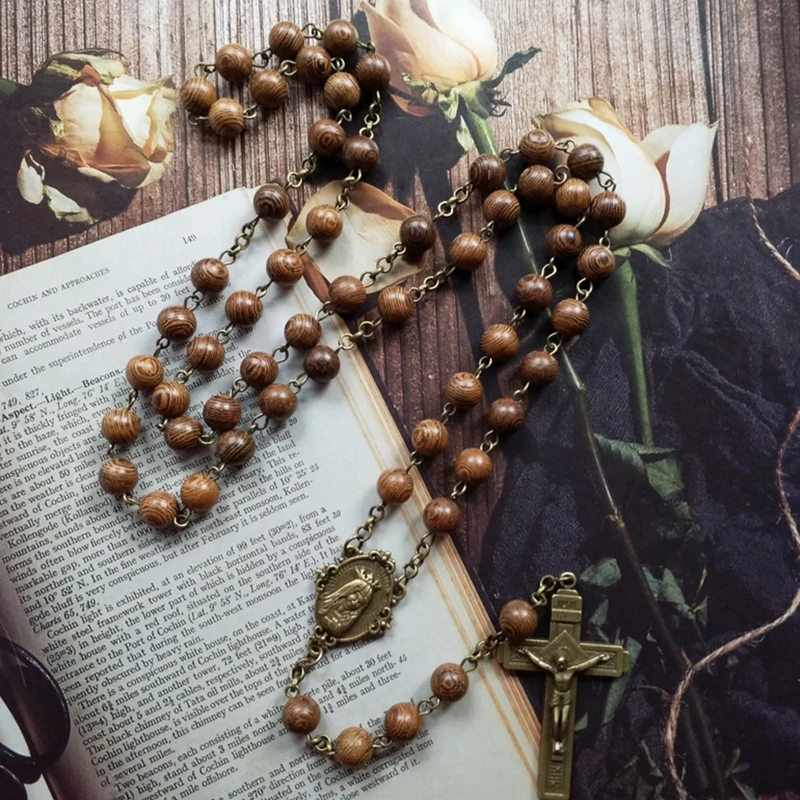 

Натуральное ожерелье N1HE с сосной католической четки, христианский крест, ожерелье ручной работы, Тканое украшение, аксессуары для одежды в ...