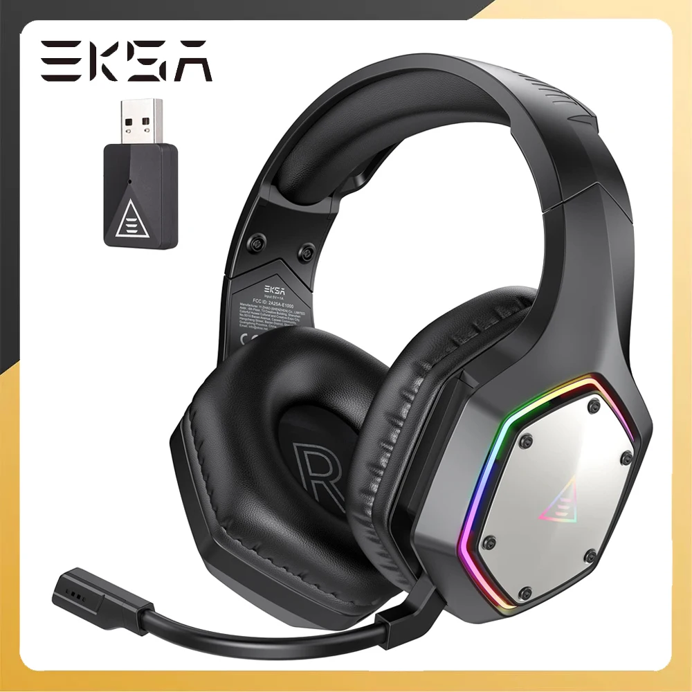 EKSA Wireless Gaming Headphones 7.1 Surround 2.4GHz Wired E1000 WT RGB Headset Gamer with ENC Earphones for PC/PS4/PS5/Xbox One