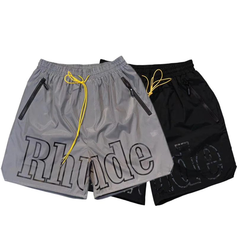 

RHUDE 22ss High Quality 3M Reflective Shorts Men Women Summer Style Inside Mesh Breathable Beach Shorts Men Casual Shorts