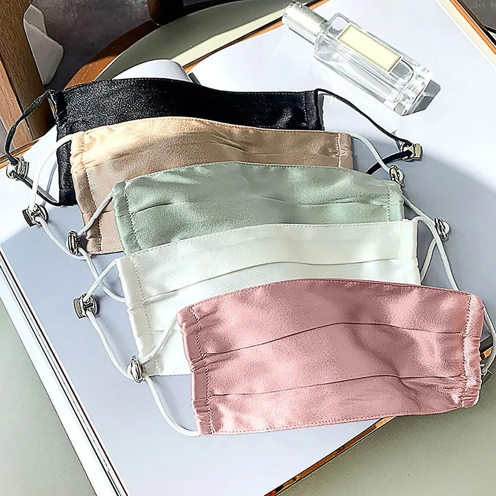 

Summer Washable Adult Silk Face Masks Face Unisex Protective Resuable Elastic Anti-dust Breathable Mouth Mask Cover Pure Color