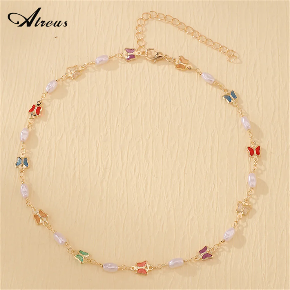 

Baroque Imitation Pearl Necklace Colorful Crystal Butterfly Choker Necklace for Women Summer Beach Jewelry Fashion Gold Plated