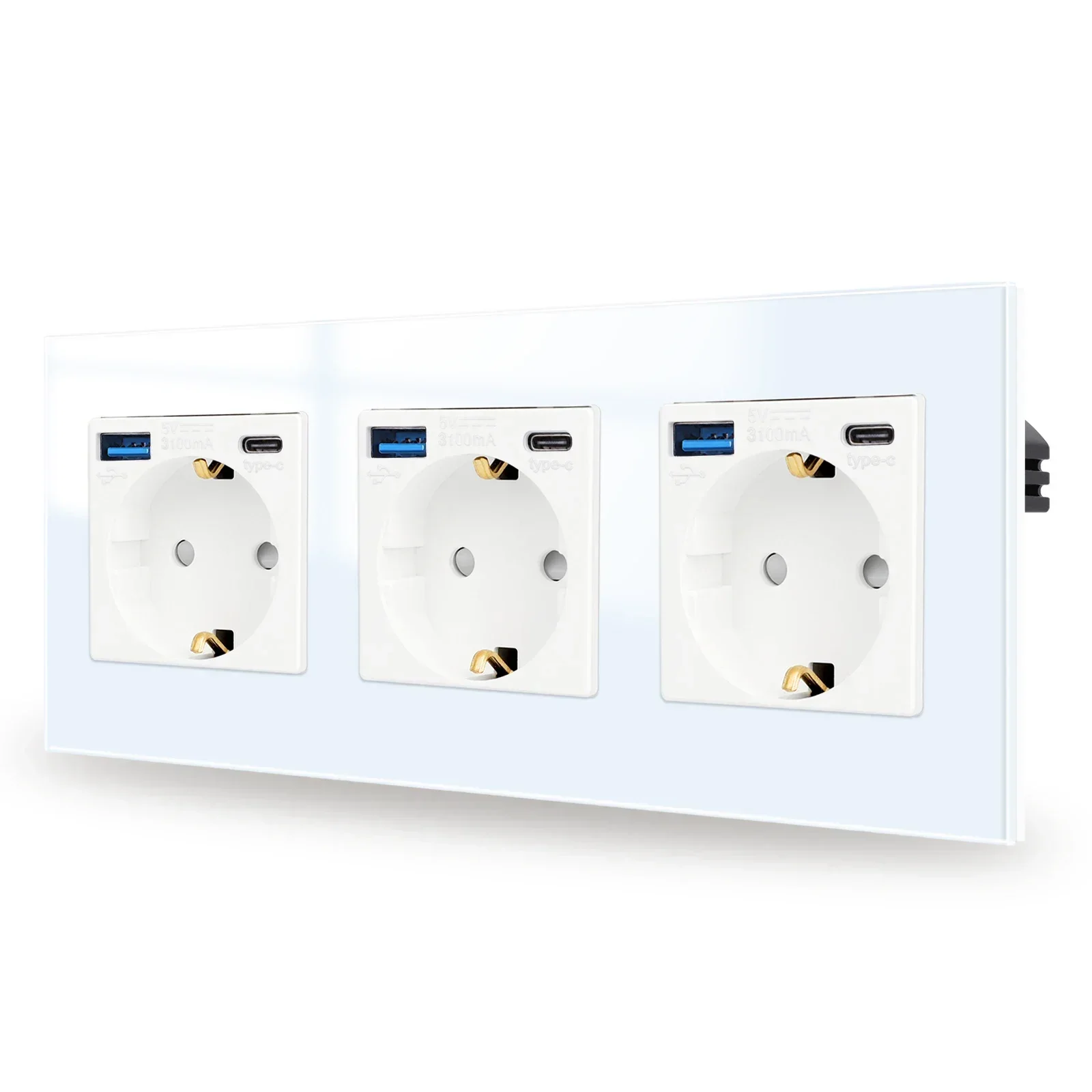 

Bingoelec Европейская стандартная двойная настенная розетка питания со стеклянным сенсорным интерфейсом USB Type-C