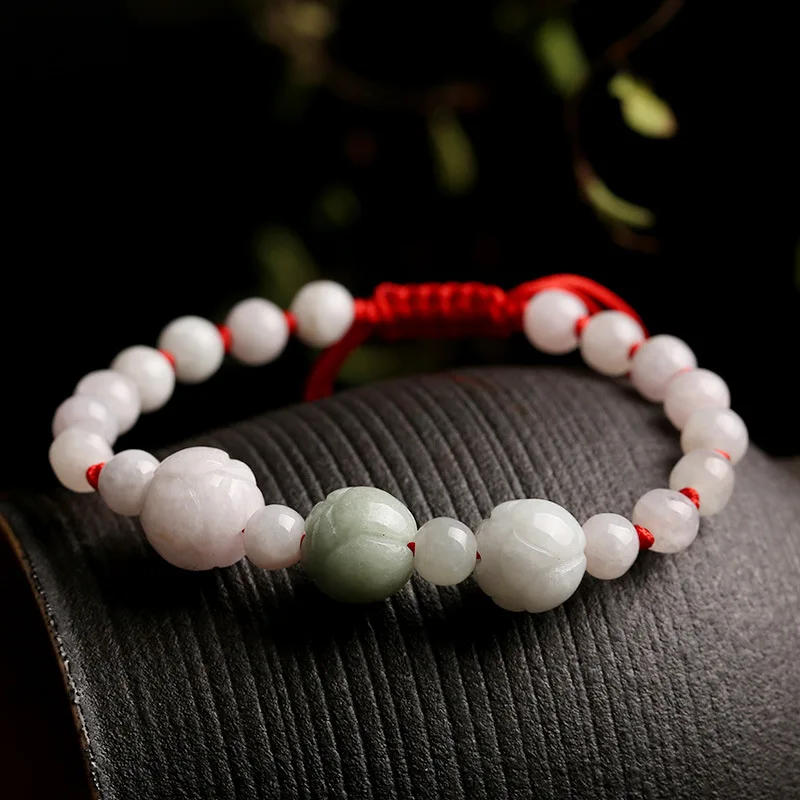 

Natural Jade Emerald 10mm Lotus Beads Bracelet Adjustable Bangle Charm Jewellery Fashion Accessories Hand-carved Man Luck Amulet
