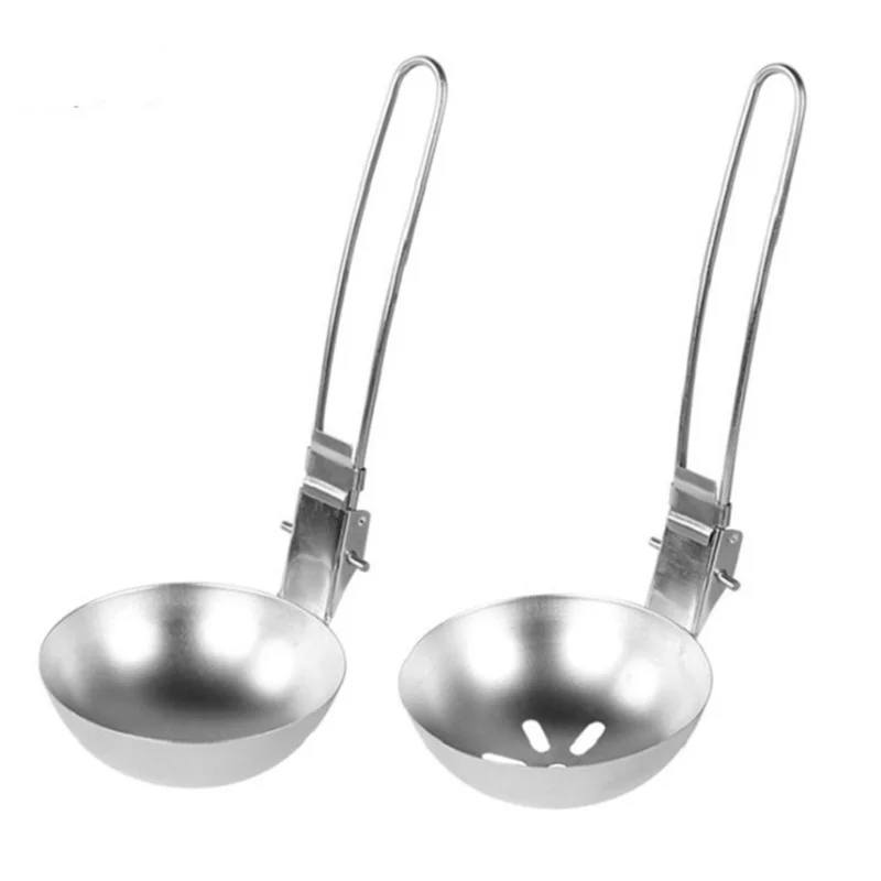 

Camping Folding Spoon Outdoor Picnic Stainless Steel Dinnerware Foldable Tableware Soup Ladle Slotted Spoon With Folding Handle