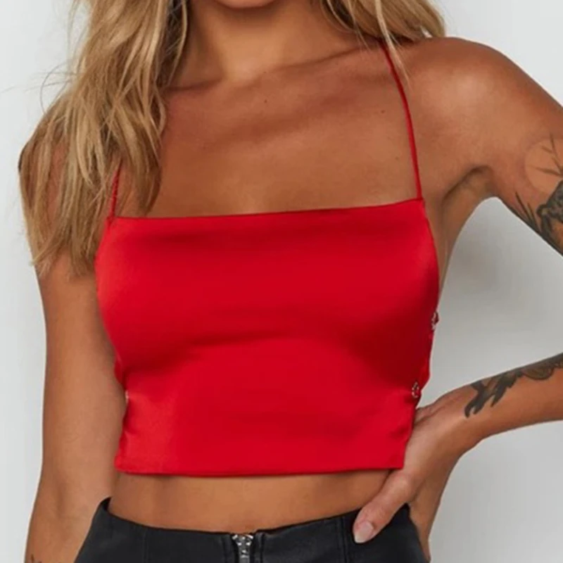 

Womens Satin Crop Tops Halter Backless Cross Bow Knot Tied Sleevelss Vest Hip Hop Camis Solid Basic Tube Ladies Casual Top Shirt