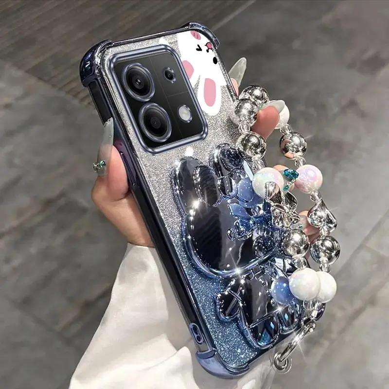 Redmi Note 13 подушка безопасности с блестящим зеркалом и кроликом чехол-держатель для