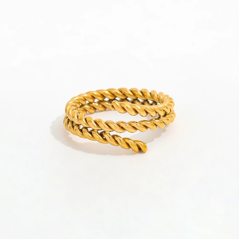 

Joolim Jewelry High End PVD Wholesale Non Tarnish Dainty Vintage Multi-layer Twisted Rope Stainless Steel Finger Ring for Women