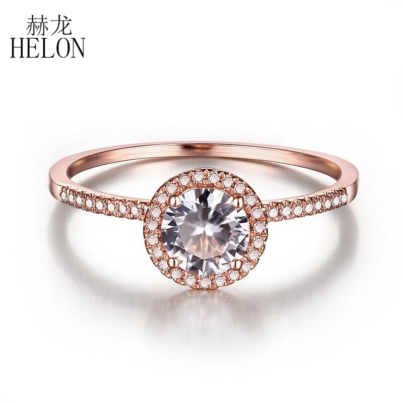 

HELON Moissanite Ring Solid 18k 14K 10k Rose Gold Round 6mm VVS/ DEF Color Lab Grown Moissanite Diamond Engagement Ring Women