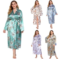 2022 new floral robes women lux long sleeve nightgown ladies girls silk satin smooth sleepwear female bathrobe