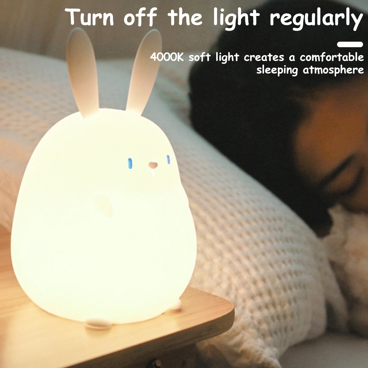 

Rabbit Night Light Silicone Nursery Night Lamp USB Rechargeable LED Timing Bedside Lamp Adjustable Brightness Nightlights 2023