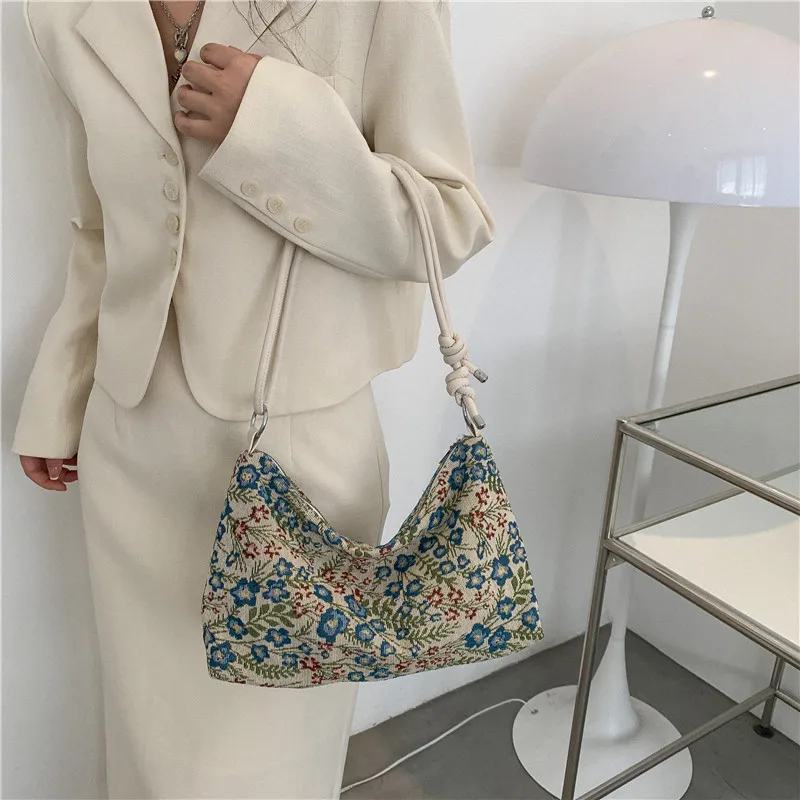 

Youda Ladies New Style Vintage Floral Canvas Shoulderbag for Women Fashion Underarm Bag Casual Capacity Shopper Tote Bags