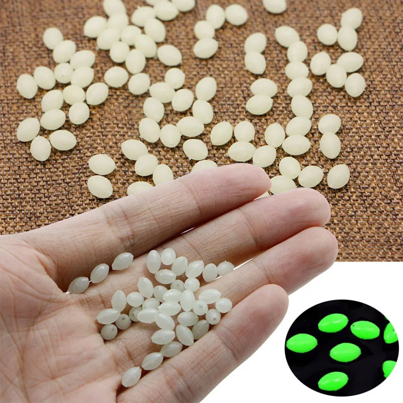 

100Pcs Oval Luminous Fishing Beads Glow InThe Dark Lure Floating Float Tackles New