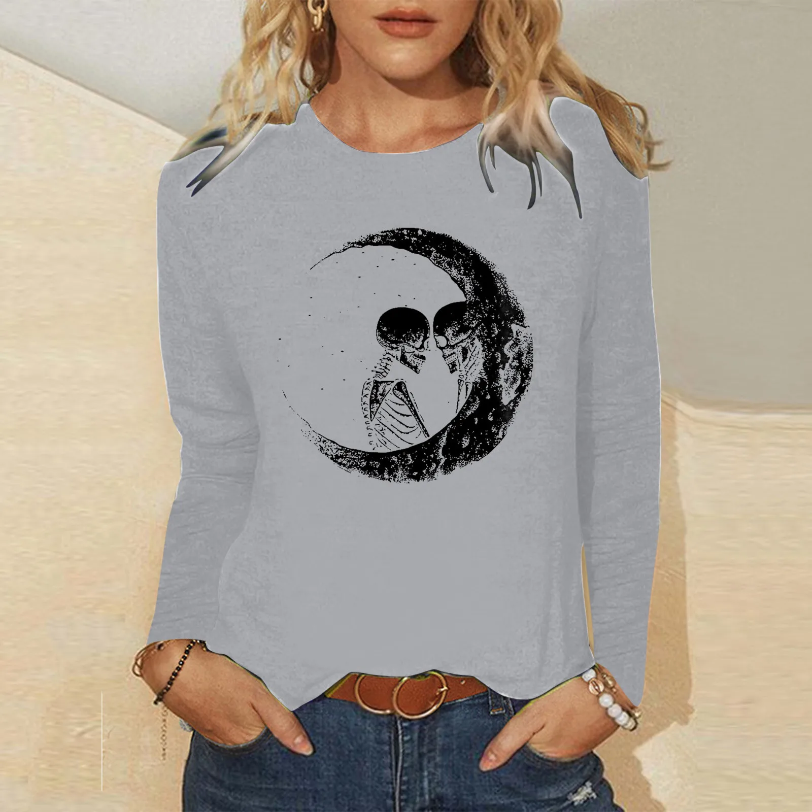 

Women Casual Letters Printing Daily Shirts Round Neck Long Sleeve T Zipper Top Running Shirt Ladies Dress Blouses Long Sleeve