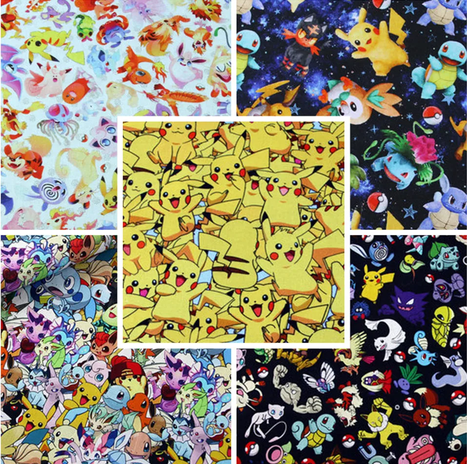 Ширина 100% см мультяшный Покемон Пикачу хлопчатобумажная ткань с принтом для