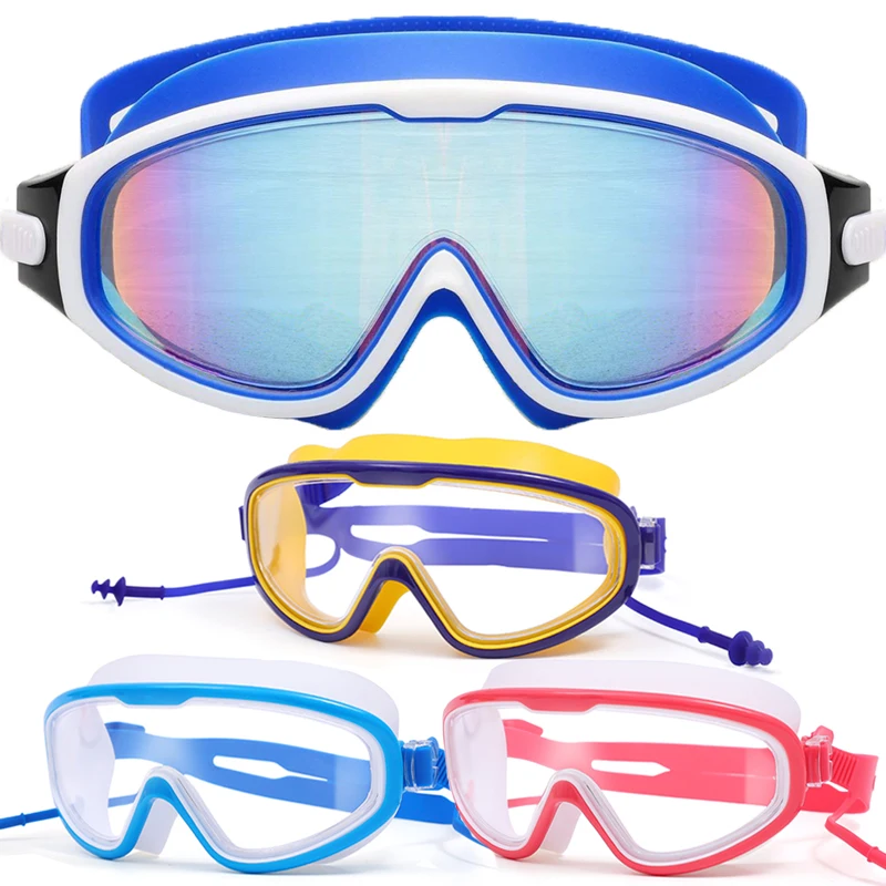 

Professional Swimming Goggles Swimming Glasses with Earplugs Anti Fog Waterproof Silicone Swim Glasses Unisex Big Frame Eyewear