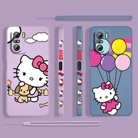 anime cute hello kitty cat for xiaomi redmi k50 k40 k30 gaming 10x 9 9a 9t 8 8a pro 5g tpu liquid left rope gel phone case cover