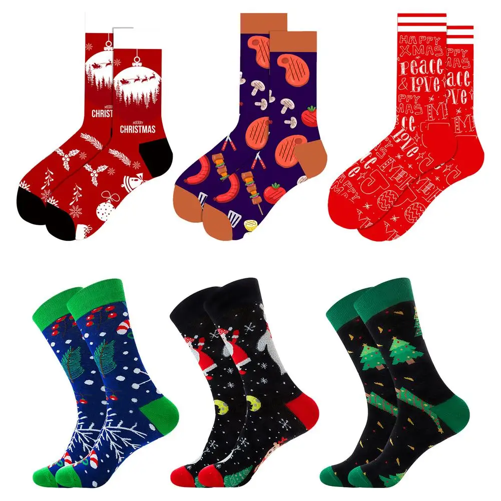 

6 Pairs Men Women Christmas Socks Funny Christmas Printing Breathable Socks Gifts For Christmas Birthday Dropship