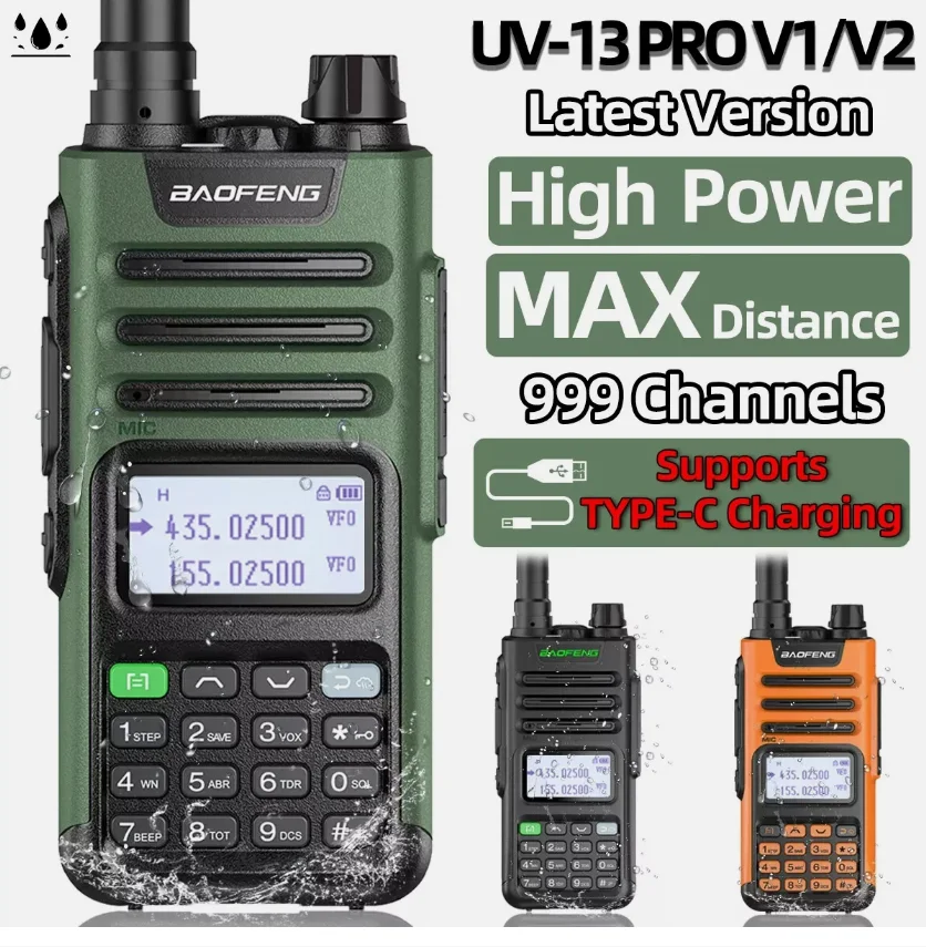BaoFeng UV-13 PRO Talkie-Walkie Haute Puissance - Bande V1/V2 Chargeur USB Type
