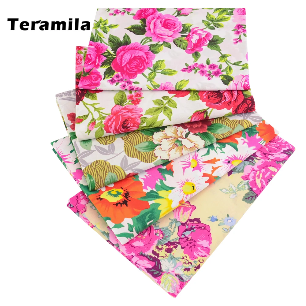 

Teramila Cotton Poplin Fabrics Quilting Soft Printed Pink Rose Style Fat Quarter Meter DIY For Shirt Sewing Patchwork Cloths CM