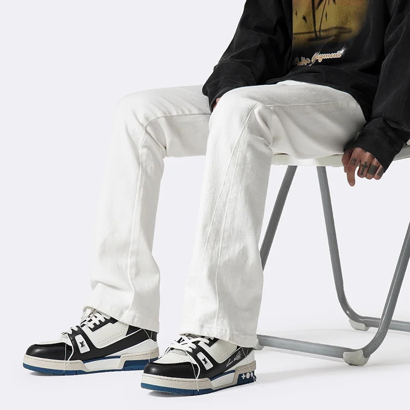 2023 New Black White Jeans Men's Slim Fit Fashion Casual Straight Jeans Men Streetwear Hip-hop Denim Pants Mens Trousers M-2XL