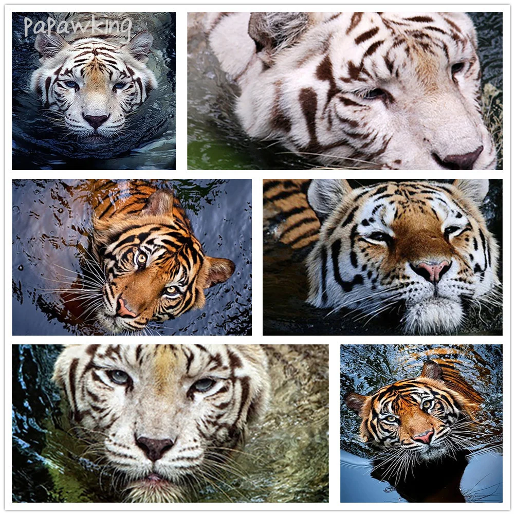 

5D Diy Diamond Painting Tiger In Water Pattern Full Diamond Art Rhinestone Embroidery Cross Stitch Kit Home Decoration Poster