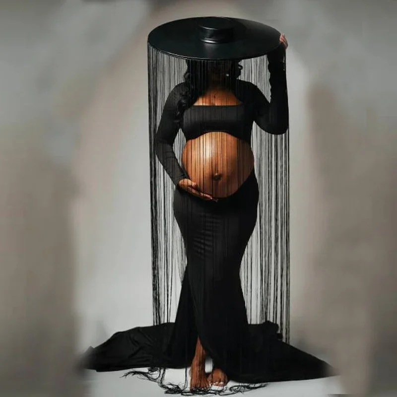 Платье для беременных женщин с открытым животом эластичное длинное платье