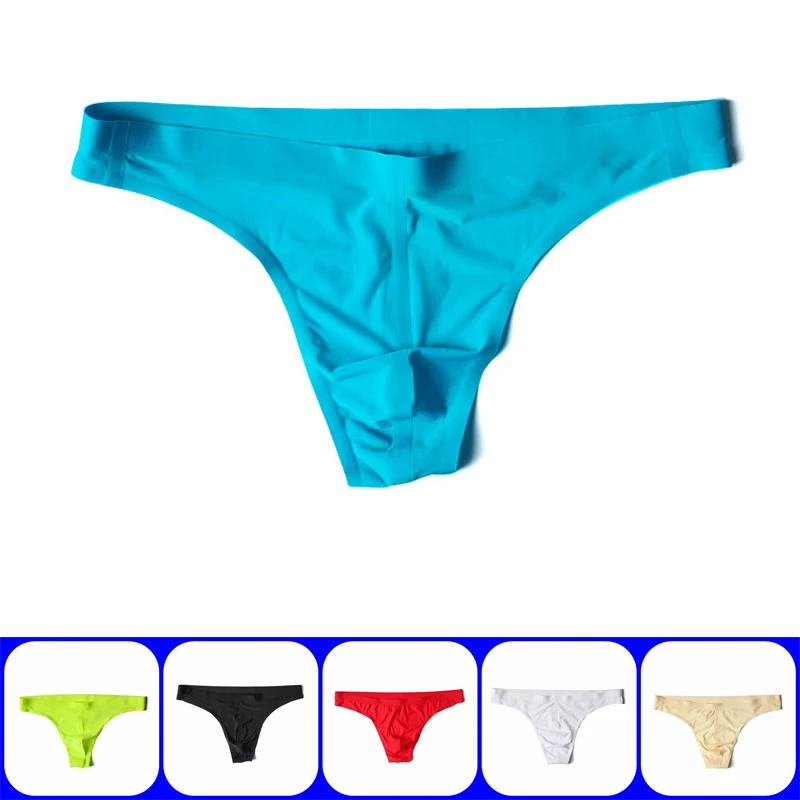 

Sexy Lingerie Men Thong Bodysuit Gay Underwear Sheer Mens Thongs Super Thin Ice Silk Seamless Panties Cheap Male Underwear