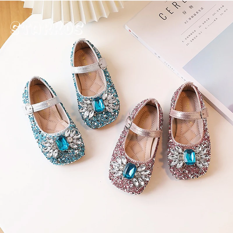 Toddler Kids Luxury Crystal Ballet Flats Girls Bling Rhinestone Mary Jane Shoes Baby Child Pink Blue Party Princess Zapatos