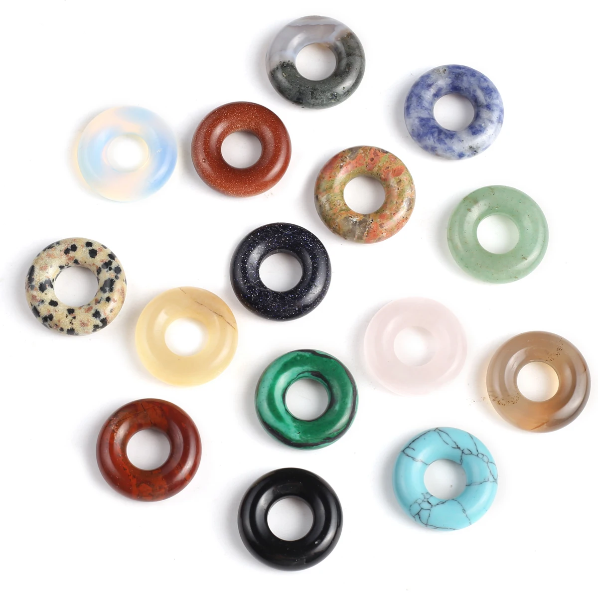 

10 Pcs Natural Stone Pendants Ring Shape Random Healing Crystal Agate Stone for Jewelry Making Necklace