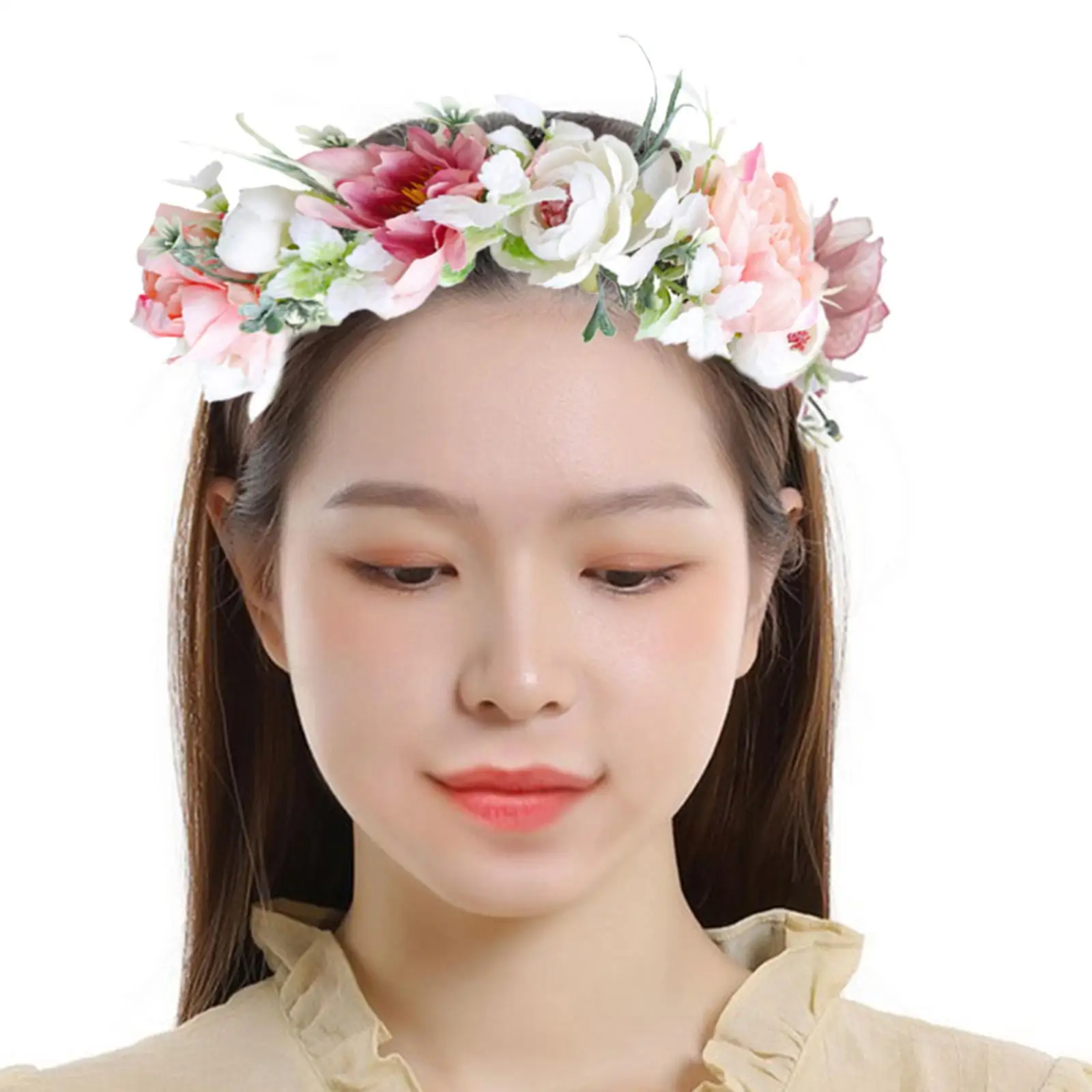

Flower Headband with Ribbon Adjustable Floral Crown for Party Wedding Girls