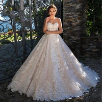 gorgeous strapless flower lace applique wedding dresses sleeveless bridal gowns lace up open back sweep train custom made