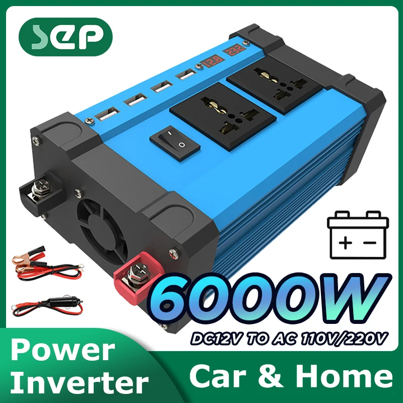 Преобразователь для солнечных батарей, 4000 Вт, 6000 Вт, 12 В переменного тока в 220 В постоянного тока, 110 В, Интеллектуальный двойной ЖК-дисплей, 4 USB-порта, а, быстрая зарядка