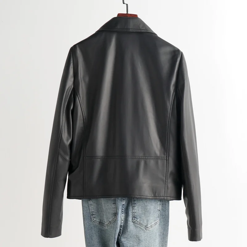 Genuine Sheepskin Leather Jacket Women Motorcycle Suit Collar Jacket S15