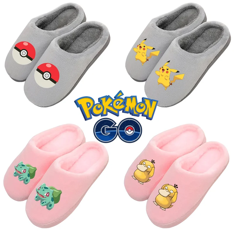 

Зимние теплые хлопковые тапочки Pokemon Pikachu, обувь для мальчиков и девочек, плюшевые домашние тапочки для мужчин и женщин, Тапочки для пар, рожд...