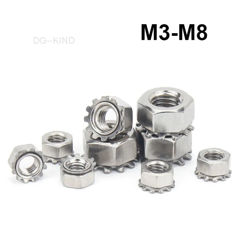 

pcs Stainless Steel Nut 304 keps 5-30 Nuts A2-70 k-lock With External Teeth Lock Washer m3 m4 m5 m6 m8