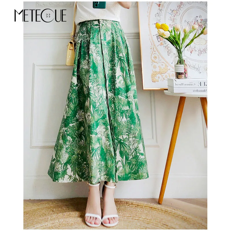

Tropical Printed Midi Skirt 2023 New Fashion Spring Summer A Line High Waisted Skirt