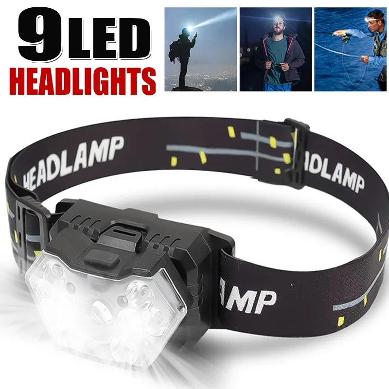 

9 LED Headlamp COB LED Flashlight USB Rechageable Lights 6 Modes Waterproof Head Torches Portable Work Lamp for Outdoor Camping