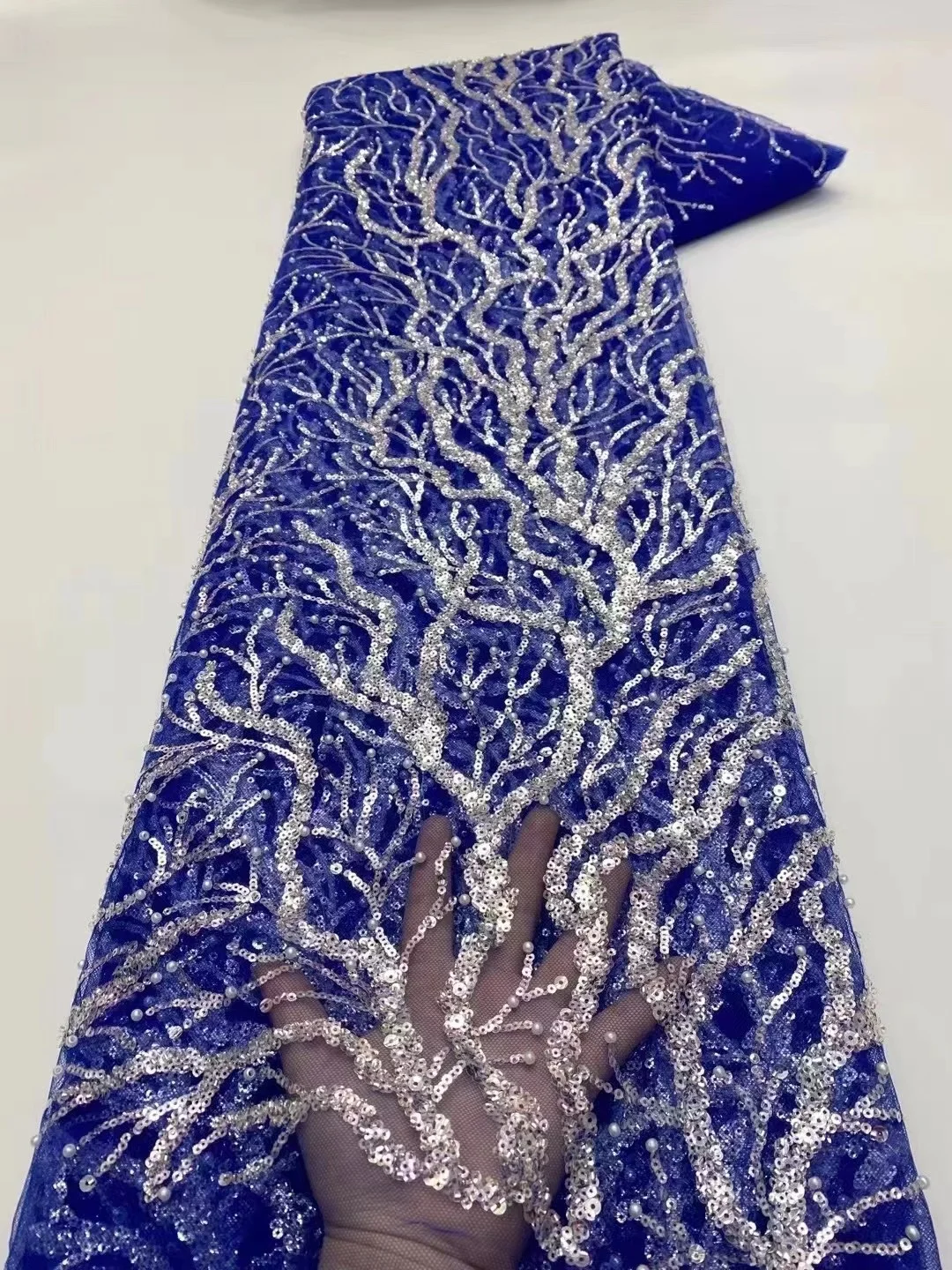 

Высококачественные роскошные французские Тюль Кружева пайетки материал Новые африканские новейшие блестки ручной работы Тюль 5 ярдов ткань