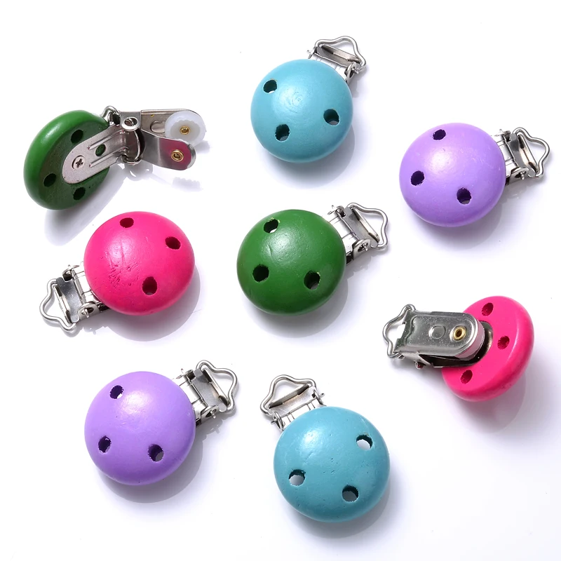 

5Pcs/Lot 30mm Round Wooden Clips Pacifier Chain Accessories 4 Colors Wood Log Nipple Clip for Baby Pacifier Holder Clip BPA Free