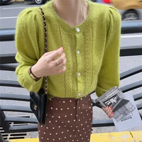 limiguyue hollow out knitted cardigans loose vintage chic mohair sweaters women elegant tops round neck autumn gentle coats j722