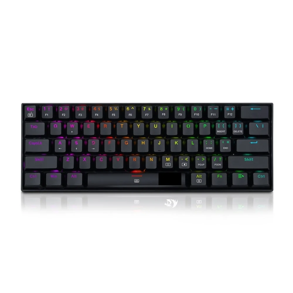 

Механическая игровая клавиатура Redragon DragonBorn K630 RGB USB с красным переключателем, 61 клавиша, проводной съемный кабель, портативная, для путешест...