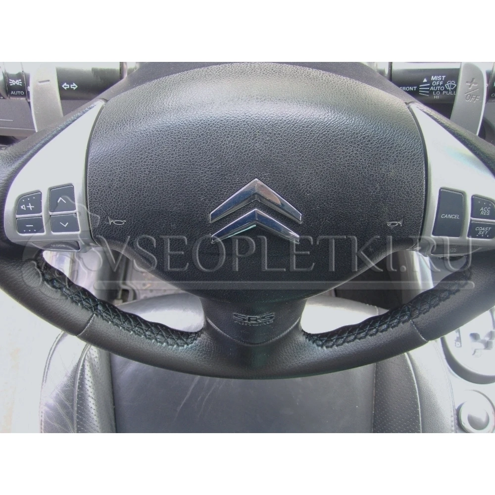 Оплетка на руль &quotCitroen C-Crosser&quot (Ситроен С-Кроссер) для кожаного руля - черная